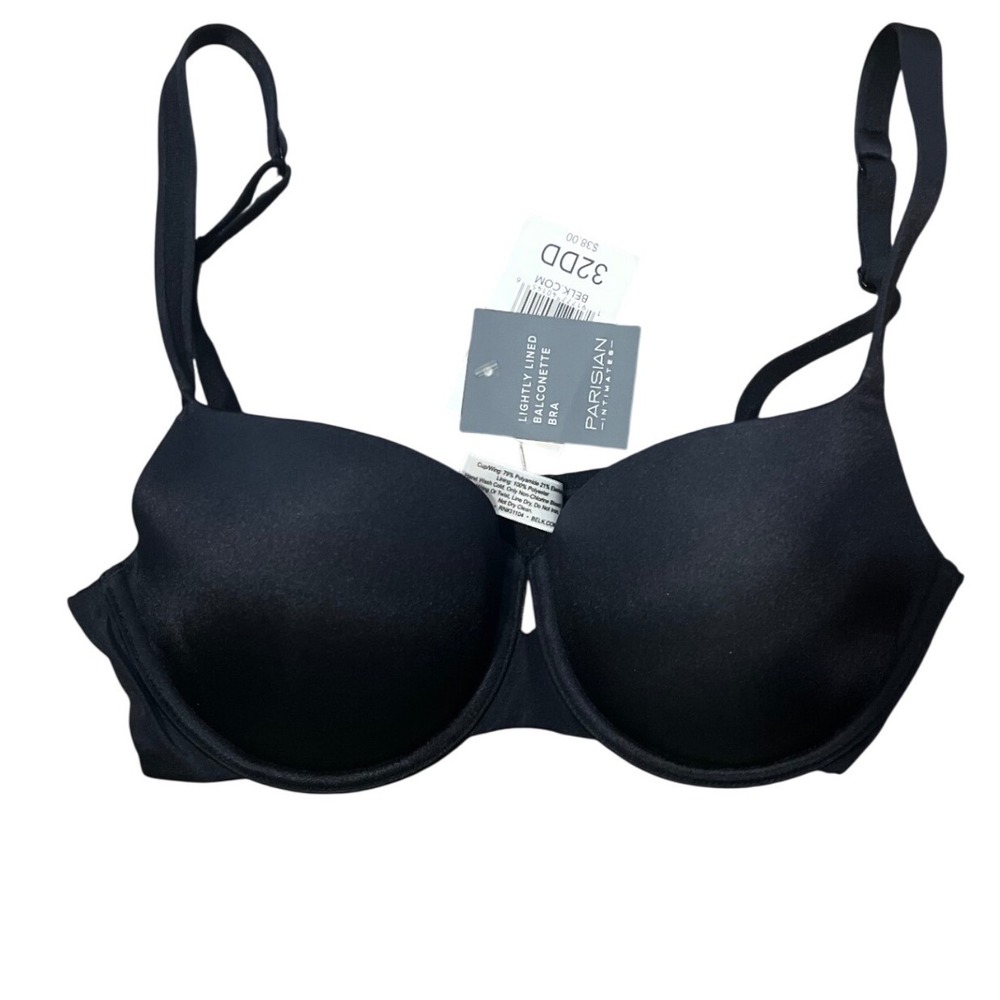 Parisian Intimates Black Light Lined‎ Balconette Bra 32DD Underwire 2008B300 NEW